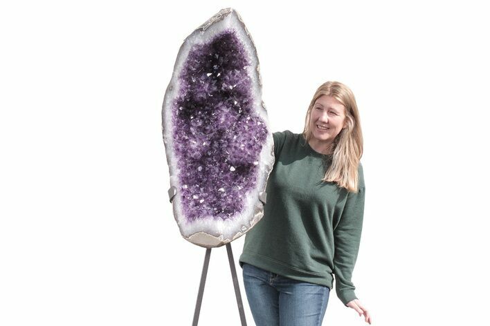 Amethyst Geode with Metal Stand - Dark Purple Crystals #209235